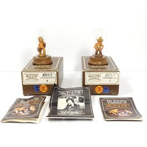 Lot of 2 VTG Anri Ferrandiz Mini Wood Carvings Cowboy & Tracker w /Glass Domes